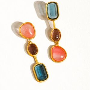 Delia 18K Gold Vintage Mismatch Tourmaline & Glass Drop Earring